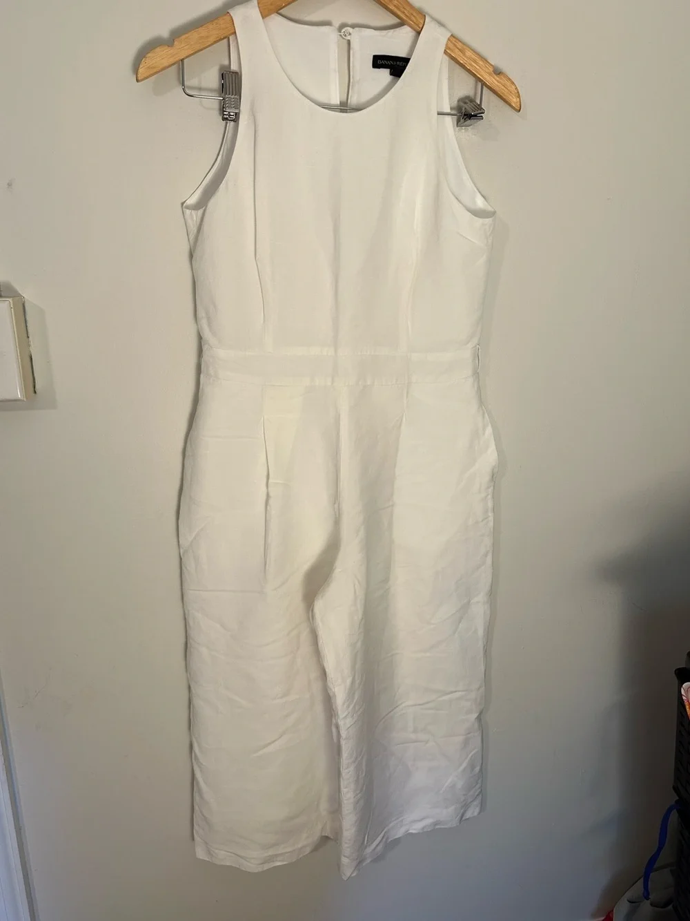 Banana Republic linen blend wide leg crop jumpsuit white 4p